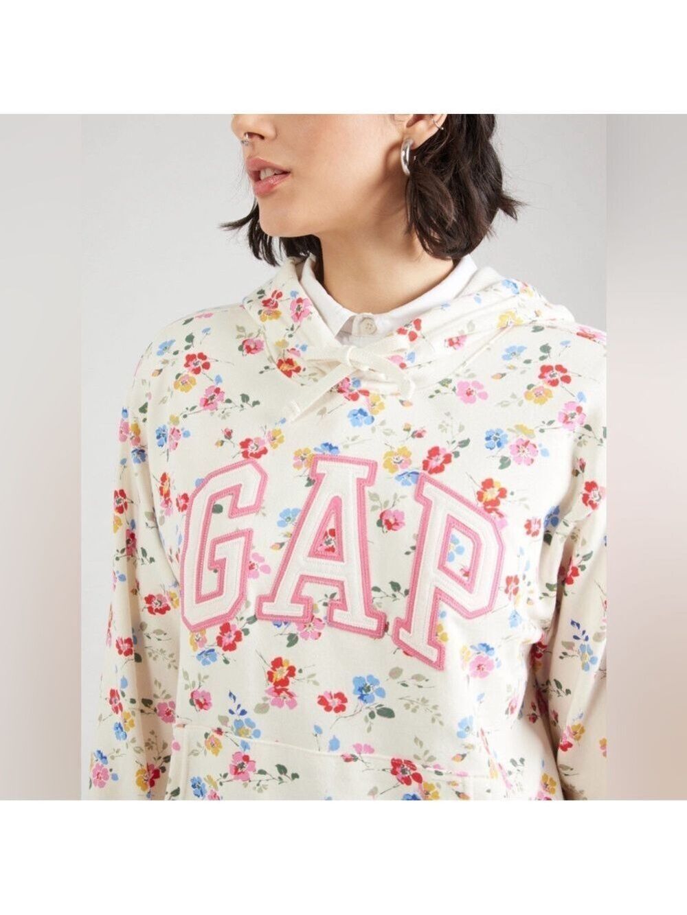 Gap Heritage Logo Spellout Pullover Hoodie Ditsy Floral Print Cottagecore NEW L